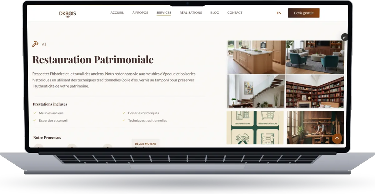 FDKbois, autre écran de l'application, sur ordinateur portable
