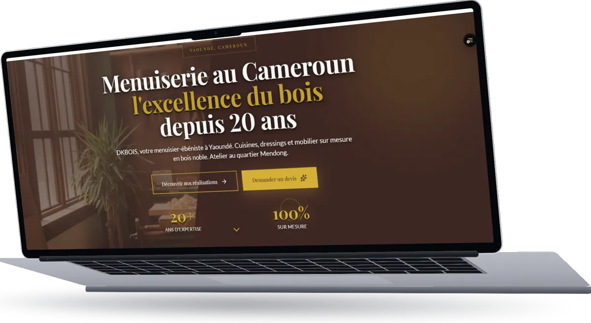 FDKbois, page d'accueil, ordinateur portable vu de trois-quarts gauche
